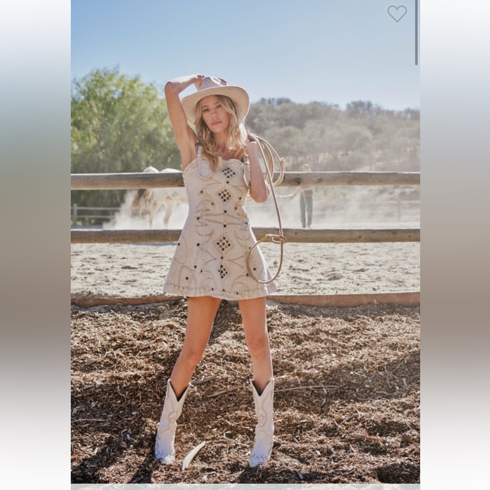 Absolutely Gorgeous Blue B.stretch denim western Studded Embroidered Mini Dress - Picture 3 of 4